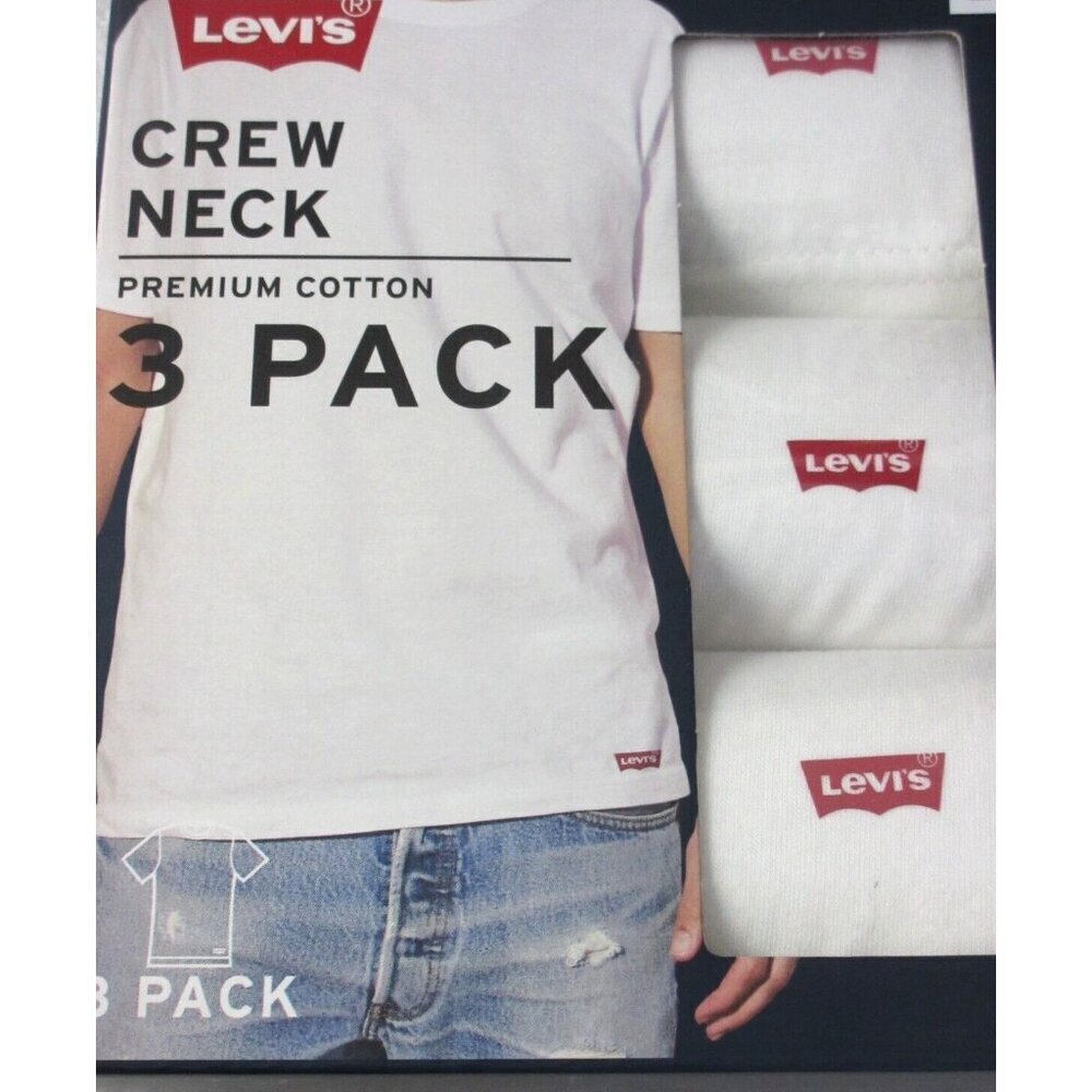 Levi's Men's Crewneck Premium Cotton Classic 3 Pack Tee shirts White NIB - Picture 5 of 6